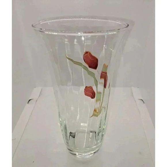 Vintage Floral Swirled Glass Tulip Floral Flower Vase Red Green - Picture 1 of 6